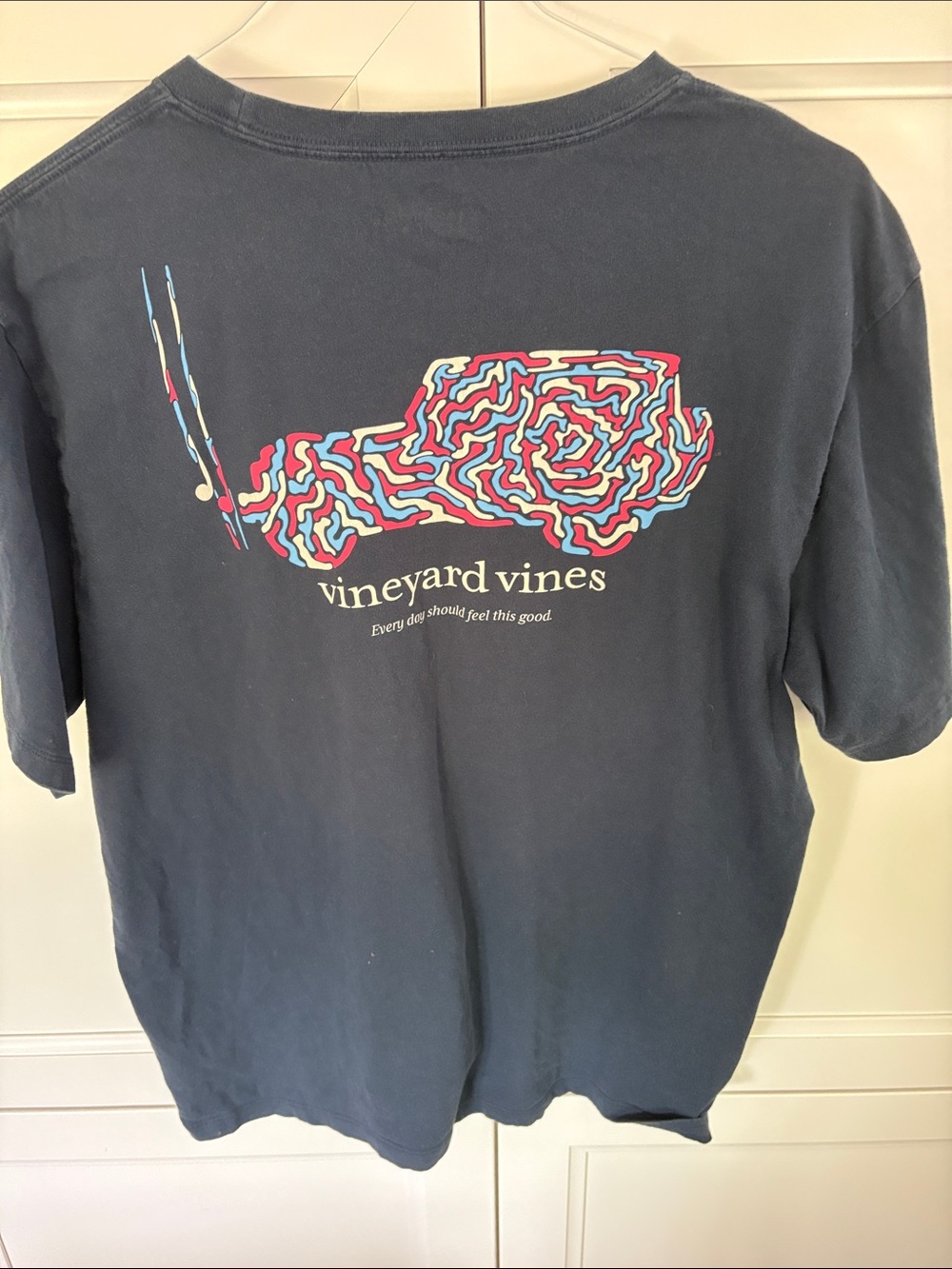 Vineyard Vines Men’s Navy Pocket Tee with Multi-Color Bronco Size Large
